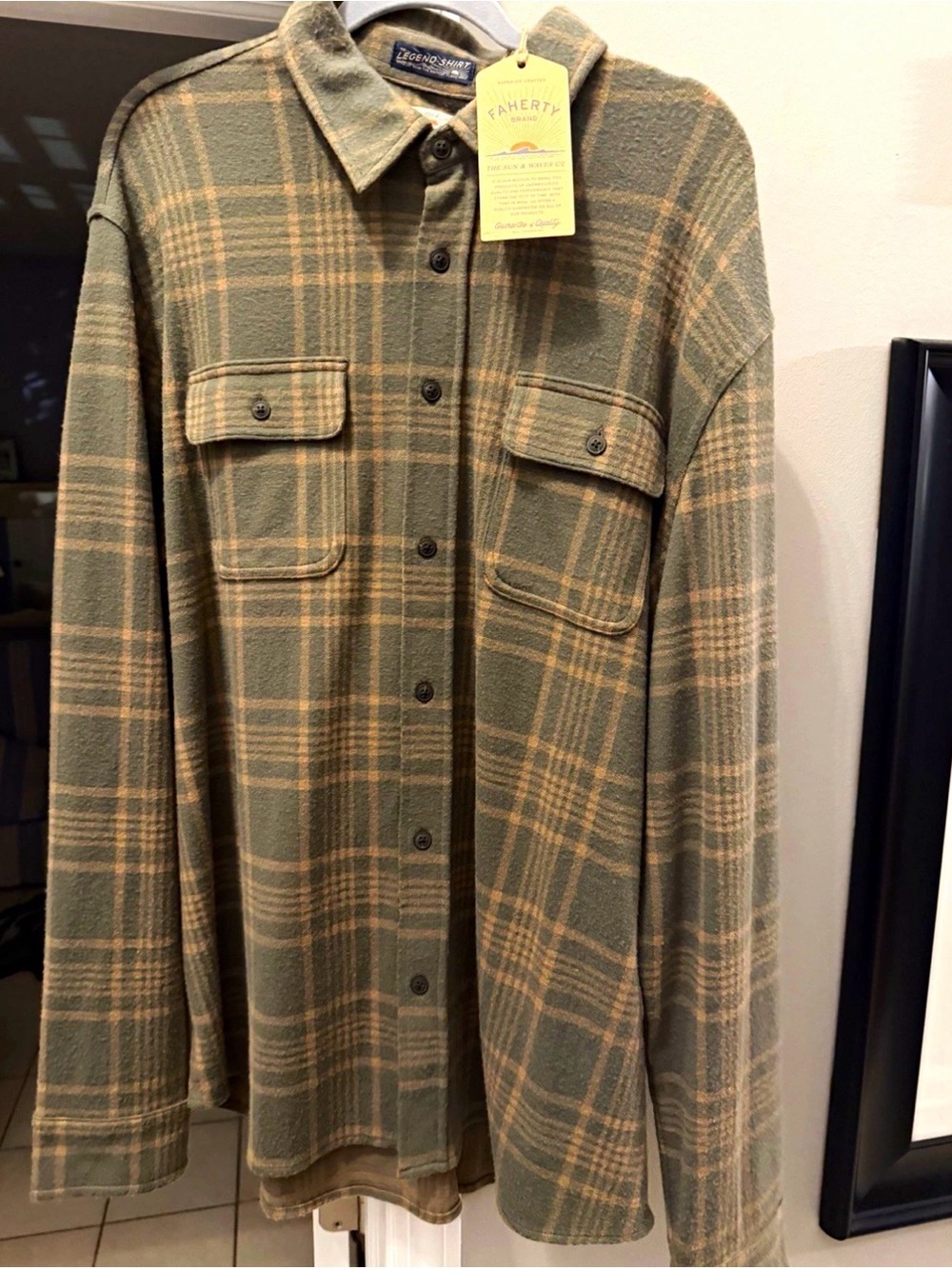 Faherty Olive and Tan Plaid Button-Front Shirt